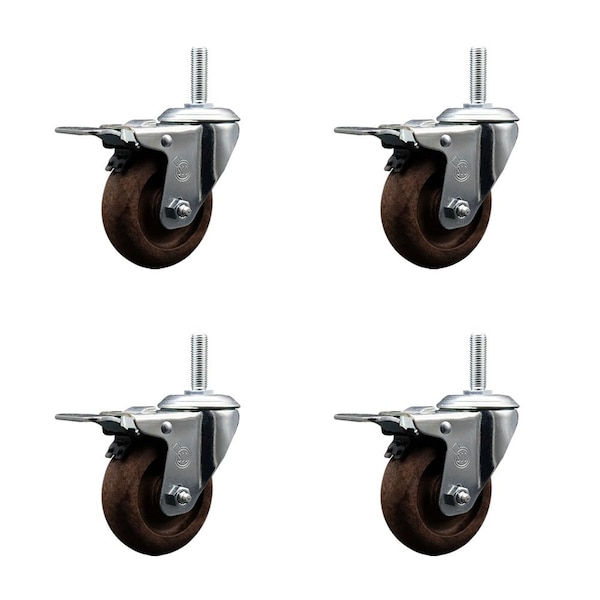 Service Caster 35 Inch High Temp Glass Filled Nylon 58 Inch Stem Caster Set with Total Lock Brake SCC-TSTTL20S3514-GFNSHT-58212-4 - main
